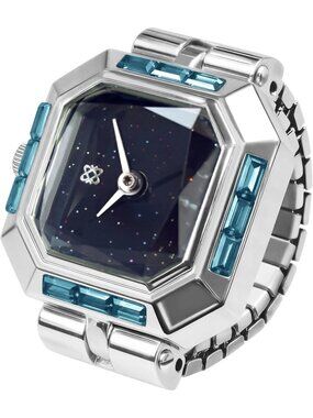 Unisex Silver Starry Night Analog Gem Lab Grown Sofia Prism Finger Ring Watch